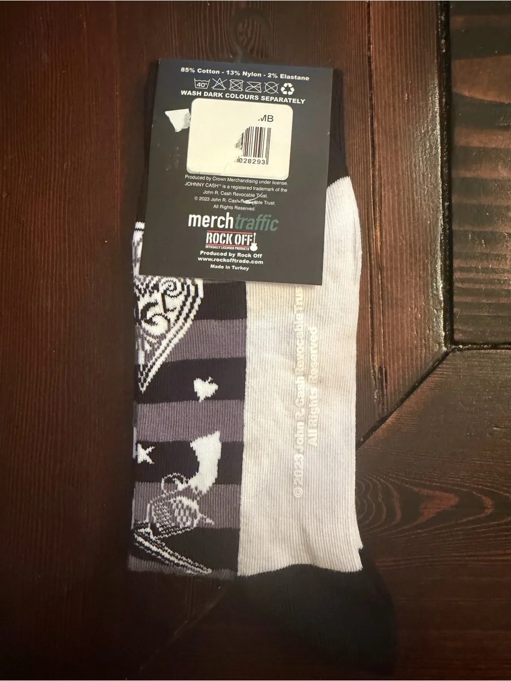 Johnny Cash Black & Gray Striped Graphic Crew Socks